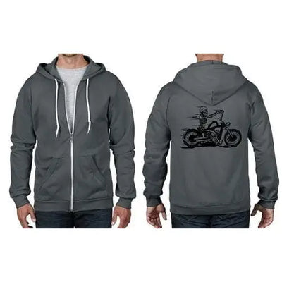 Skeleton Rider Biker Full Zip Hoodie L / Charcoal