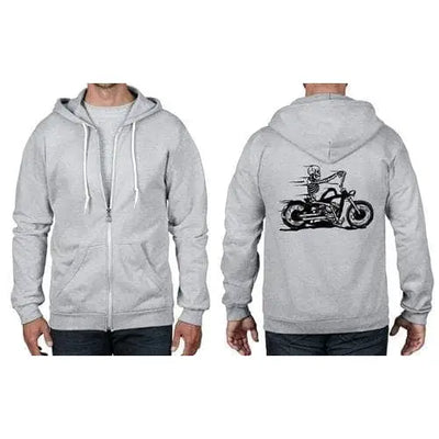 Skeleton Rider Biker Full Zip Hoodie L / Heather Grey