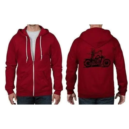 Skeleton Rider Biker Full Zip Hoodie L / Red