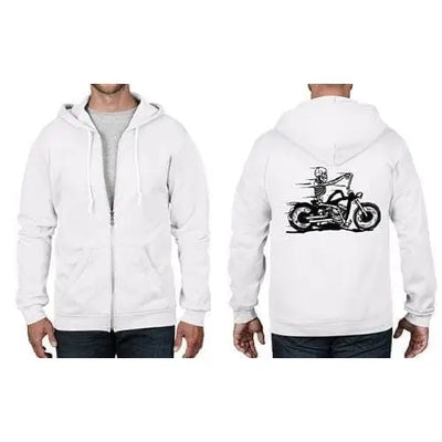 Skeleton Rider Biker Full Zip Hoodie L / White