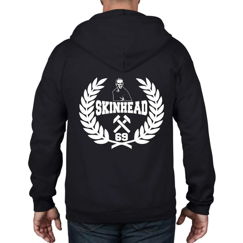 Skinhead 69 Laurel Leaf Logo Full Zip Hooded Sweatshirt Sweater L / Black