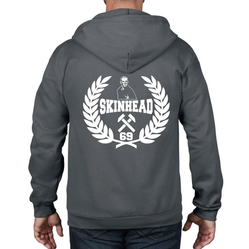 Skinhead 69 Laurel Leaf Logo Full Zip Hooded Sweatshirt Sweater L / Charcoal