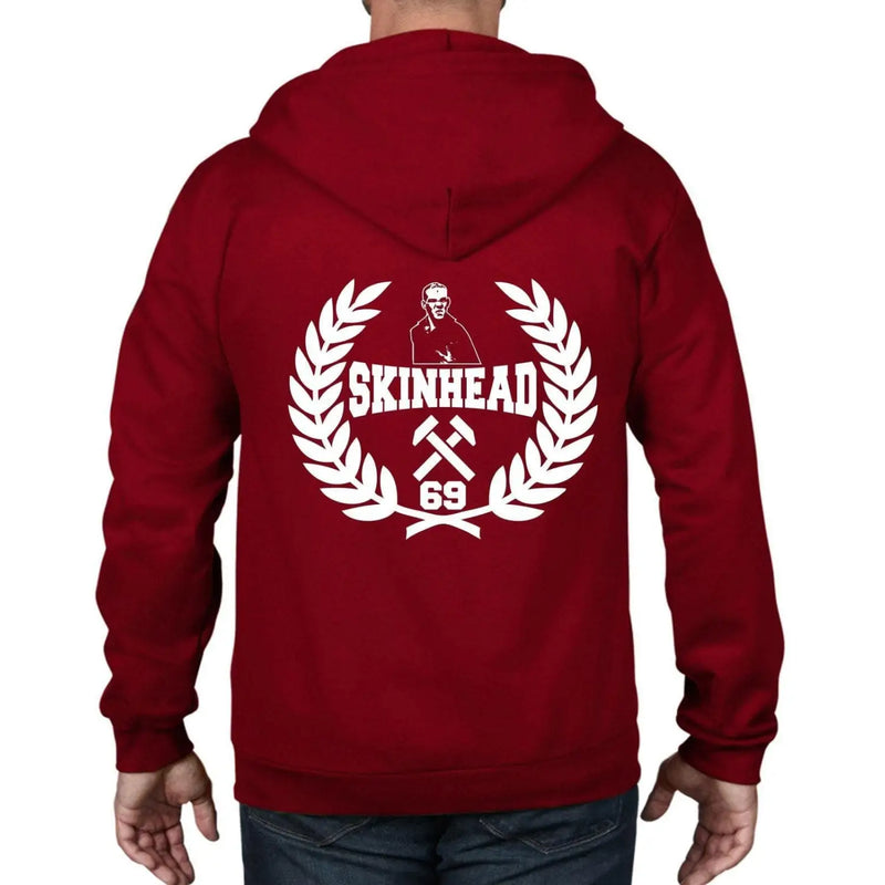 Skinhead 69 Laurel Leaf Logo Full Zip Hooded Sweatshirt Sweater L / Red