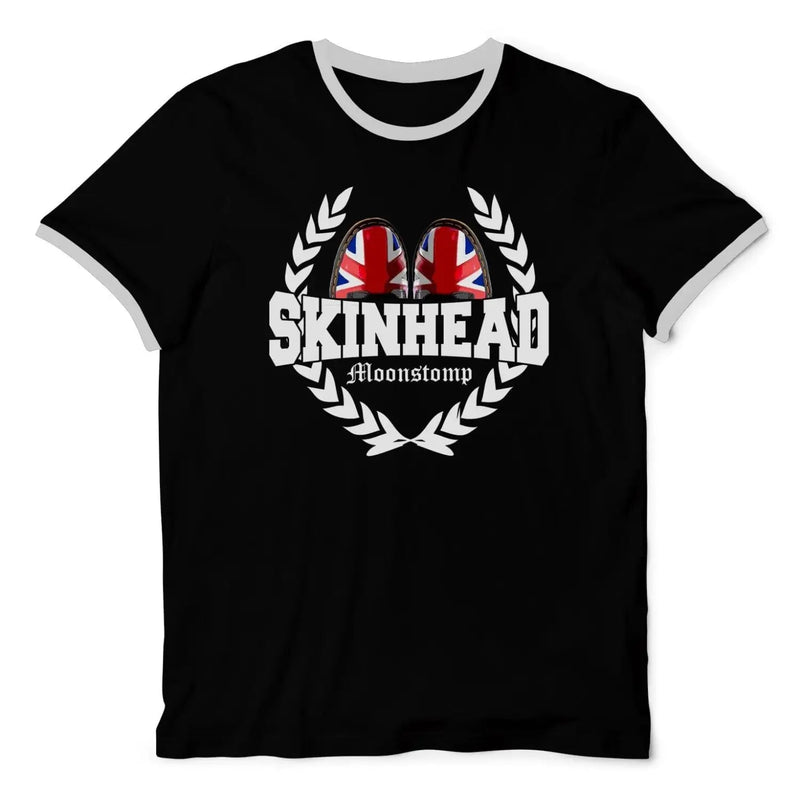 Skinhead Moonstomp Union Jack Boots Leaf Logo Contrast Ringer T-Shirt S / Black