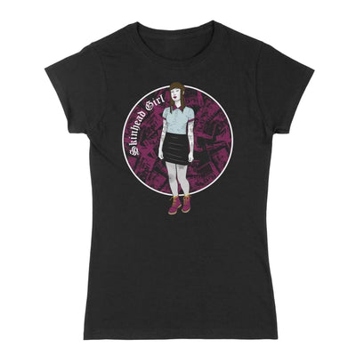 Skinhead Punk Girl Circle Logo Womens T-Shirt L / Black