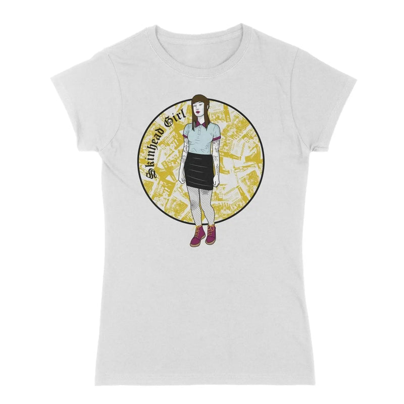 Skinhead Punk Girl Circle Logo Womens T-Shirt XXL / White