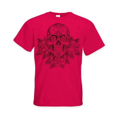 Skull and Roses Tattoo Large Print Men's T-Shirt L / Red