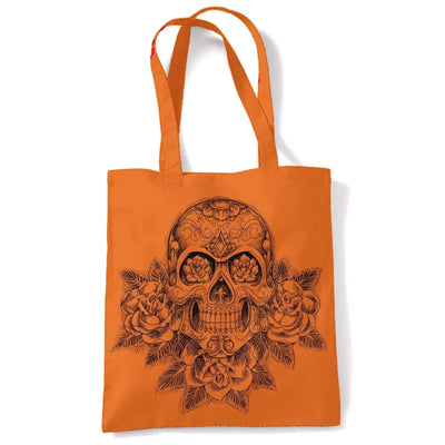 Skull and Roses Tattoo Large Print Tote Shoulder Shopping Bag