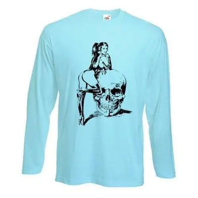 Skull Girl Long Sleeve T-Shirt L / Light Blue