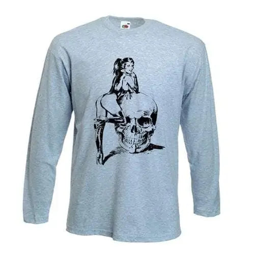 Skull Girl Long Sleeve T-Shirt L / Light Grey