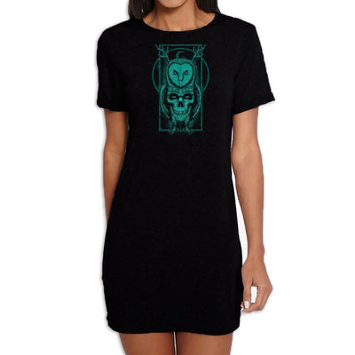 Skull Owl Hipster Women's Short Sleeve T-Shirt Dress L