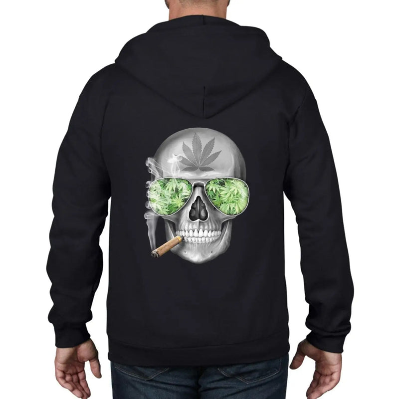 Skull Smoking Cannabis Unisex Full Zip Up Hoodie XL