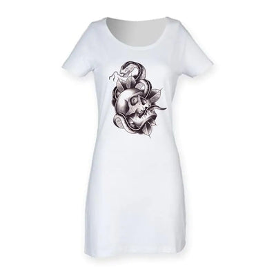 Skull & Snake Tattoo Short Sleeve T Shirt Dress