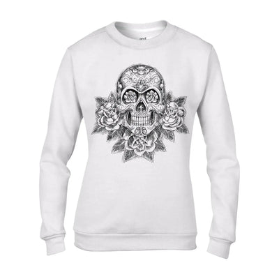 Skull with Roses Tattoo Women's Sweatshirt Jumper XXL / White