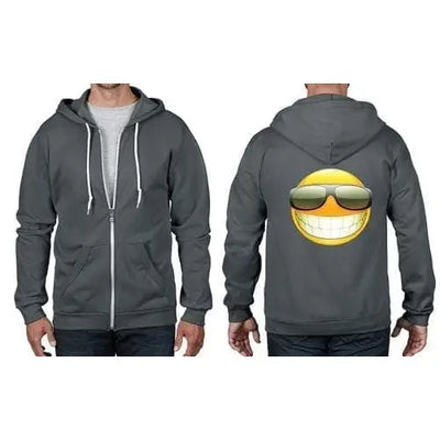 Smiley Acid House Face Full Zip Hoodie M / Charcoal