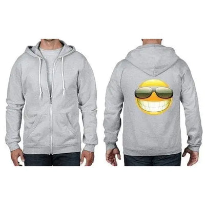 Smiley Acid House Face Full Zip Hoodie M / Light Grey