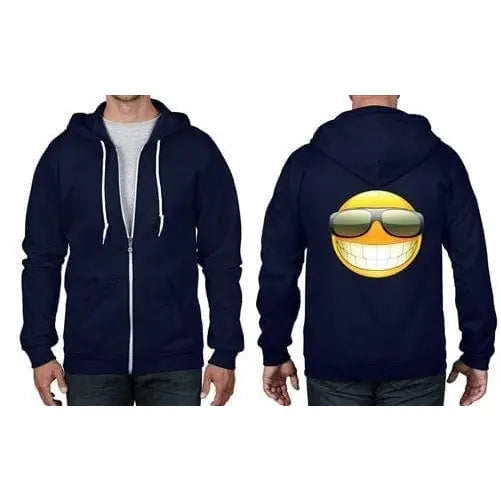 Smiley Acid House Face Full Zip Hoodie M / Navy Blue