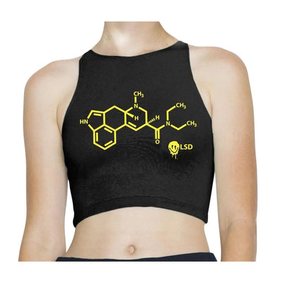 Smiley Acid LSD Chemical Formula Sleeveless High Neck Crop Top L / Black