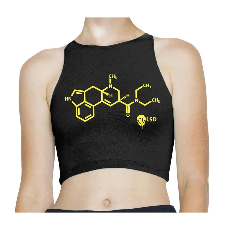 Smiley Acid LSD Chemical Formula Sleeveless High Neck Crop Top L / Black