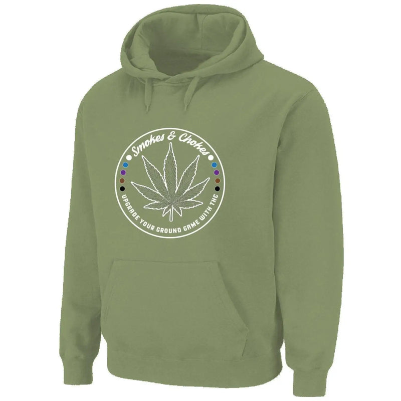 Smokes and Chokes BJJ Karate Marijuana Pouch Pocket Pull Over Hoodie XXL / Khaki