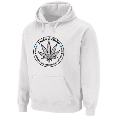 Smokes and Chokes BJJ Karate Marijuana Pouch Pocket Pull Over Hoodie XXL / White