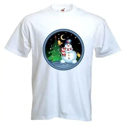 Snowman With Tree Men's Christmas T-Shirt