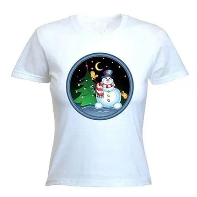 Snowman With Tree Women's Christmas T-Shirt