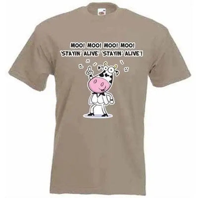 Stayin' Alive Cow Mens Vegetarian T-Shirt S / Khaki