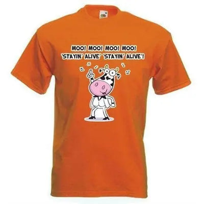 Stayin' Alive Cow Mens Vegetarian T-Shirt S / Orange