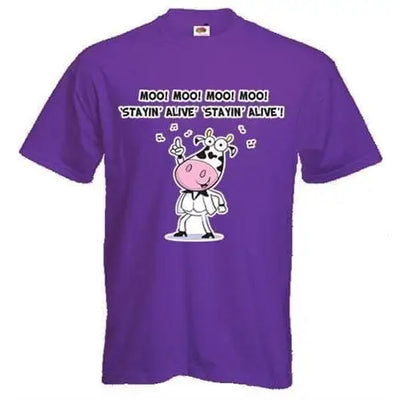 Stayin' Alive Cow Mens Vegetarian T-Shirt S / Purple