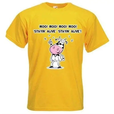 Stayin' Alive Cow Mens Vegetarian T-Shirt S / Yellow