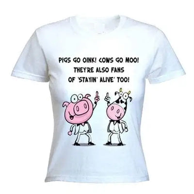 Stayin' Alive Cow & Pig Women's Vegetarian T-Shirt