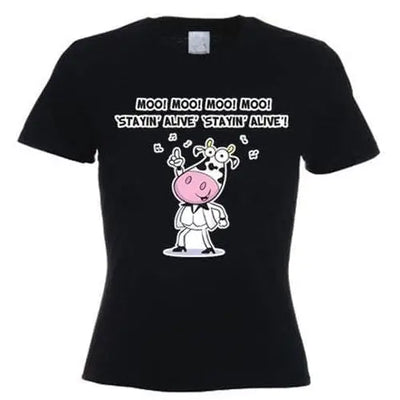 Stayin' Alive Cow Women's Vegetarian T-Shirt L / Black