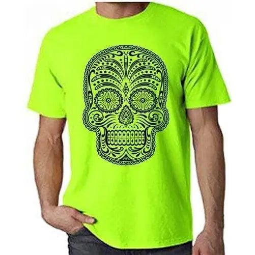 Sugar Skull Neon Mens T-Shirt XXL / Neon Green