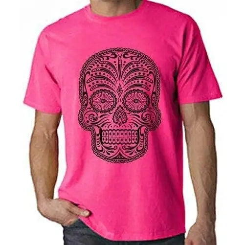 Sugar Skull Neon Mens T-Shirt XXL / Neon Pink