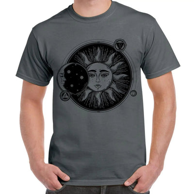 Sun and Moon Eclipse Hipster Tattoo Large Print Men's T-Shirt Medium / Charcoal Grey