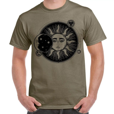 Sun and Moon Eclipse Hipster Tattoo Large Print Men's T-Shirt Medium / Khaki