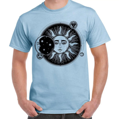 Sun and Moon Eclipse Hipster Tattoo Large Print Men's T-Shirt Medium / Light Blue