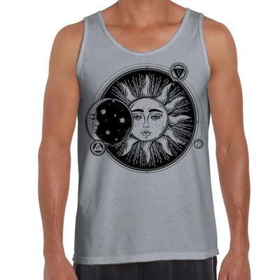 Sun and Moon Eclipse Hipster Tattoo Large Print Men's Vest Tank Top Large / Light Grey