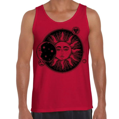 Sun and Moon Eclipse Hipster Tattoo Large Print Men's Vest Tank Top Large / Red