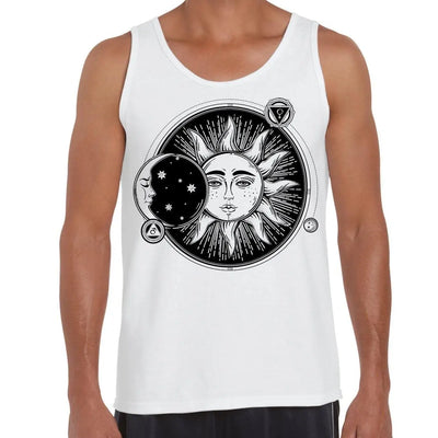 Sun and Moon Eclipse Hipster Tattoo Large Print Men's Vest Tank Top Large / White
