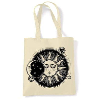 Sun and Moon Eclipse Hipster Tattoo Large Print Tote Shoulder Shopping Bag Cream