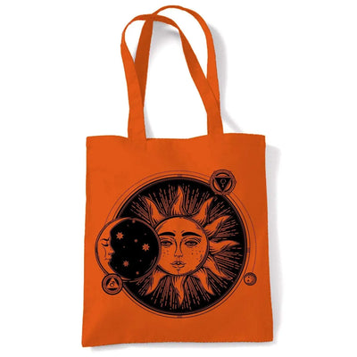 Sun and Moon Eclipse Hipster Tattoo Large Print Tote Shoulder Shopping Bag Orange