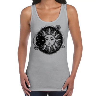 Sun and Moon Eclipse Hipster Tattoo Large Print Women's Vest Tank Top Small / Light Grey
