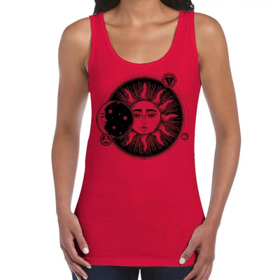 Sun and Moon Eclipse Hipster Tattoo Large Print Women's Vest Tank Top Small / Red