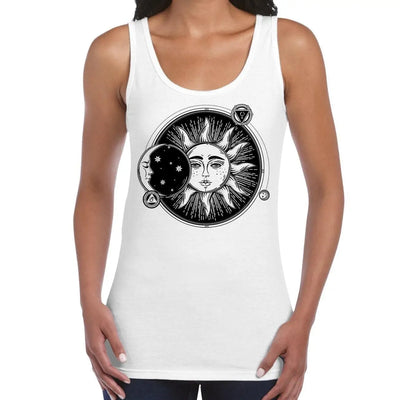 Sun and Moon Eclipse Hipster Tattoo Large Print Women's Vest Tank Top Small / White