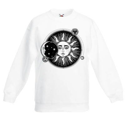 Sun and Moon Eclipse Tattoo Hipster Children's Toddler Kids Sweatshirt Jumper 14-15 / White