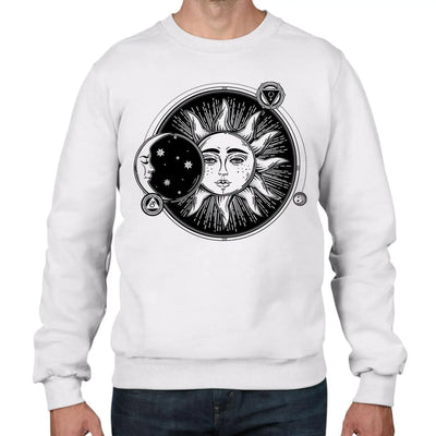 Sun and Moon Eclipse Tattoo Hipster Men's Sweatshirt Jumper L / White