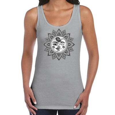 Sun and Moon Mandala Design Tattoo Hipster Large Print Women's Vest Tank Top XXL / Light Grey