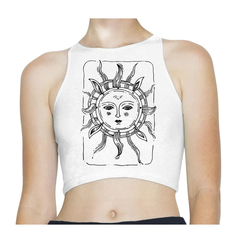 Sun Design Bohemian Sleeveless High Neck Crop Top M / White